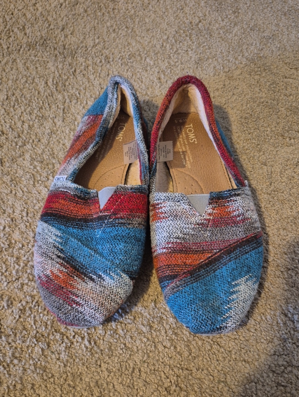 Toms Multicolor Woven Slip-On Flats — Blue, Red, Orange